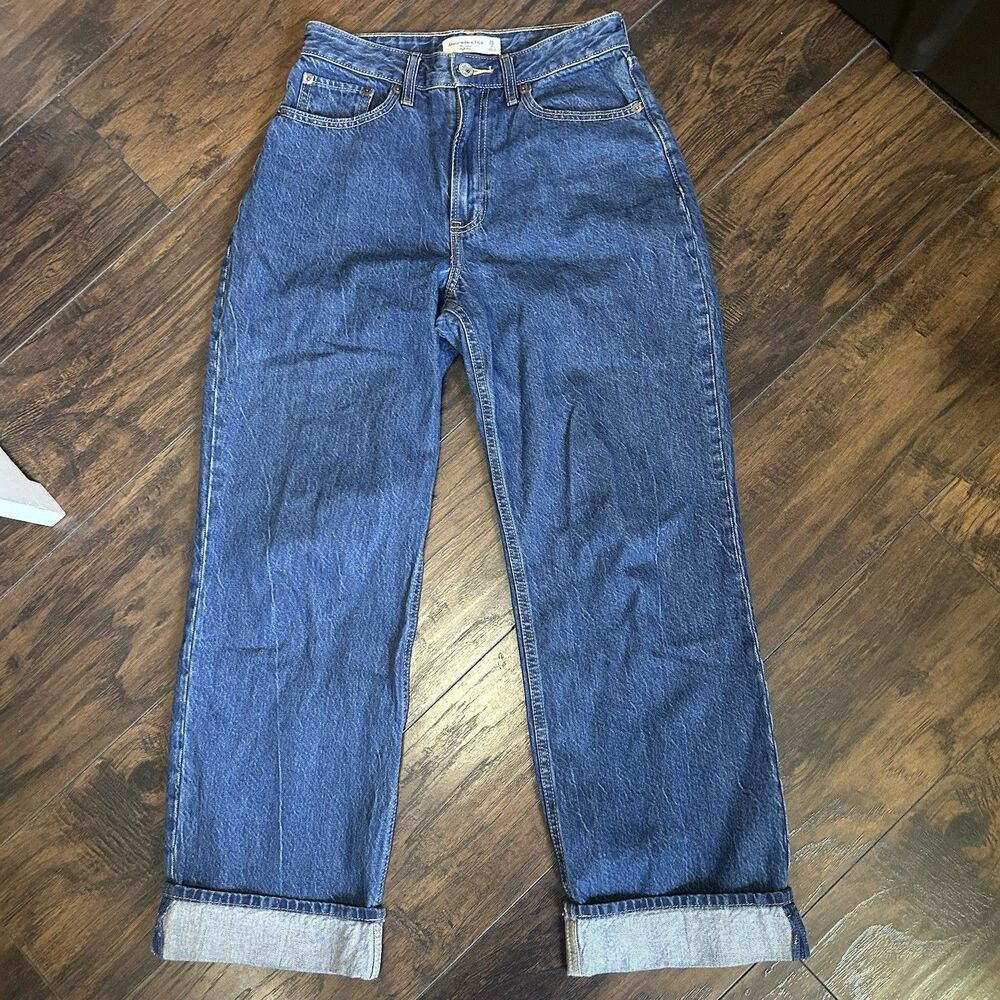 Abercrombie & Fitch 26/2s Curve Love The Loose High Rise Jeans Blue Cuffed